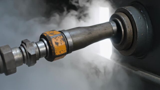 Hose nozzle causing dense vapor around rotating shaft and yellow coupling in test rig testing seal