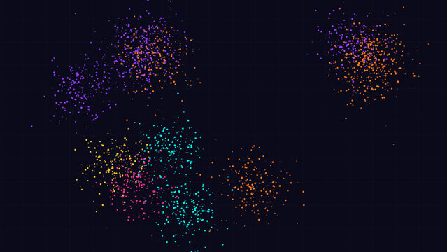 Abstract vector illustration of Proof of Work blockchain technology with cryptographic nonce data points in a scattered digital network