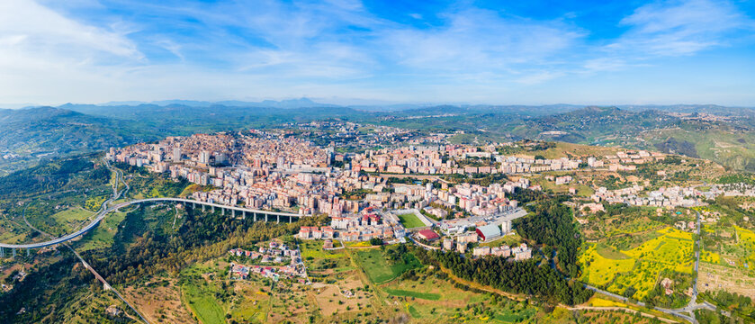 Agrigento city centre aerial panoramic view, Sicily