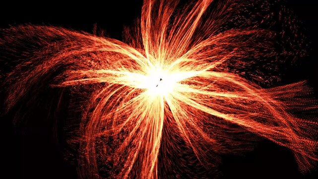 Powerful plasma streams burst from the surface of the incandescent star, forming giant loops and prominences. The dynamic movement of solar energy in outer space creates a majestic spectacle of contin