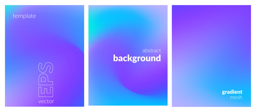 Abstract liquid background set. Gradient mesh. Effect bright color blend. Blurred fluid colorful mix. Modern design template for web covers, ad banners, posters, brochures, flyers. Vector image EPS