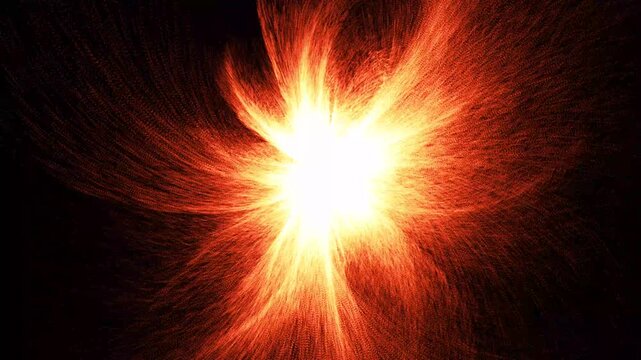 Powerful plasma streams burst from the surface of the incandescent star, forming giant loops and prominences. The dynamic movement of solar energy in outer space creates a majestic spectacle of contin