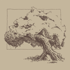 Obraz premium Bonsai tree composition framed in traditional artistic style
