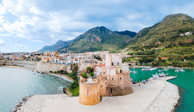Arab Norman Castle aerial panoramic view in Castellammare