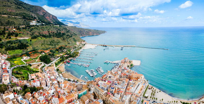 Castellammare del Golfo port aerial panoramic view