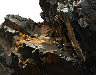 Fototapeta premium Jagged dark mineral formations with golden mineral veins