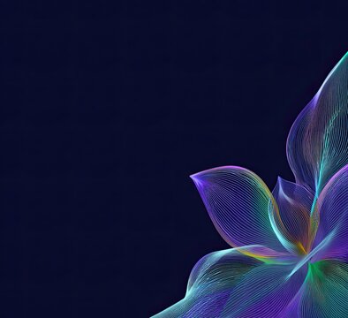 A vibrant, abstract composition featuring flowing lines and a spectrum of colors against a deep blue background creates a mesmerizing visual experience.