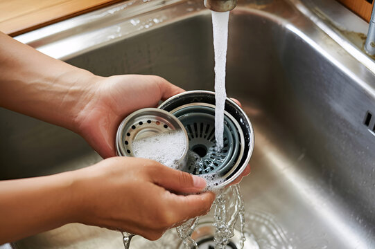 Removing clogged hair and debris from kitchen sink drain