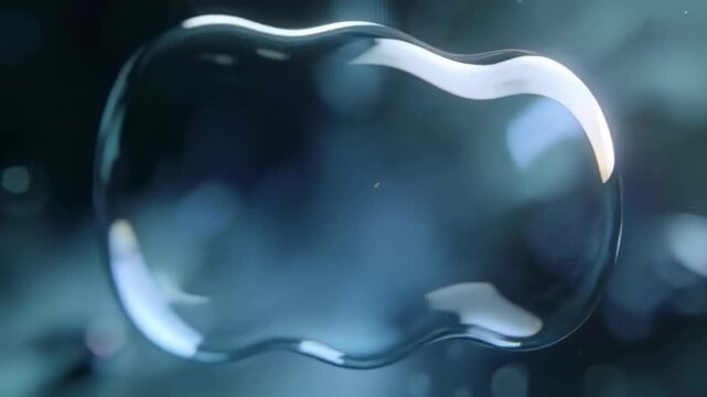 Bursting speech bubble capsule after left-side nudge, spraying droplets and reforming lobes