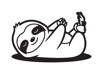 Fototapeta premium Cute kawaii sloth doing yoga pose, playful animal illustration, graphic design, black and white, adorable lifestyle viewpoint