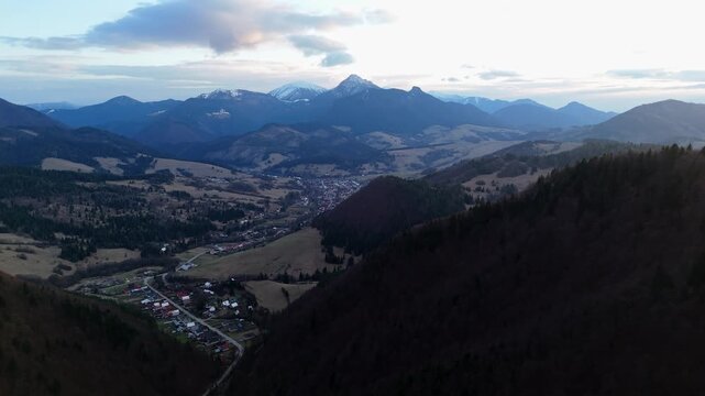 Drone Panning Video of Scenic Alpine Valley and Remote Mountain Settlement