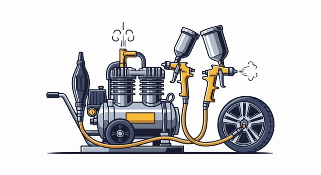 Air compressor with spray guns and tire
