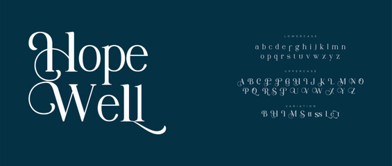 A beautiful typography design featuring the words Hope Well in elegant white font on a dark blue background © Font