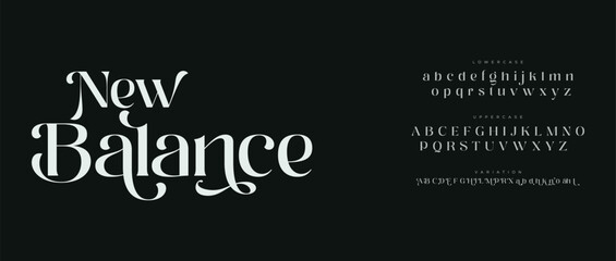 A stylish typography display of the New Balance font on a dark background © Font