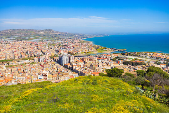 Licata city aerial panoramic view in Sicily