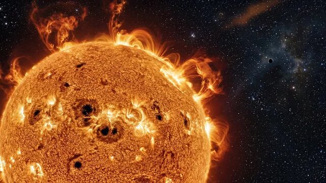 Sun, intense plasma eruption creating powerful magnetic storm, generating solar flare emission, releasing energetic particle radiation, influencing geomagnetic disturbance, impacting solar wind.