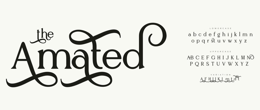 The Amated font displayed on a clean white background with elegant typography