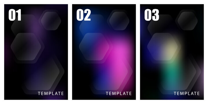 Set of abstract dark blurred backgrounds with hexagonal shapes