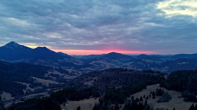 Sunset Mountain Landscape Aerial Hyperlapse Side Pan
