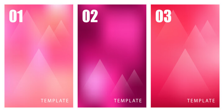 Set of three abstract pink gradient brochure templates with geometric shapes
