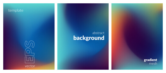 Fototapeta premium Abstract liquid background set. Gradient mesh. Effect dark color blend. Blurred fluid colorful mix. Modern design template for web covers, ad banners, posters, brochures, flyers. Vector image EPS