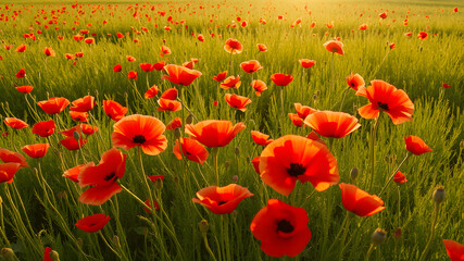 Obraz premium Poppy field wall art print featuring a blooming landscape, celebrating natural beauty, harmony, and vibrant floral elegance.