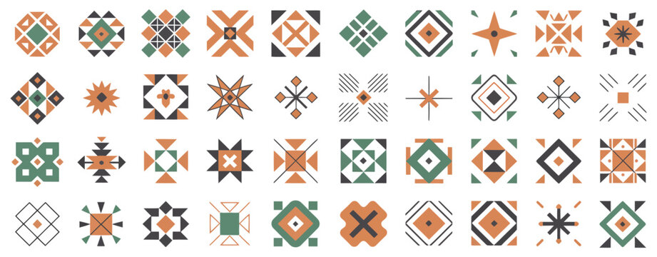 Aztec Ethnic Motif Vector Set, Geometric Tribal Art Elements, Native Inspired Patterns for Logo, Tattoo, Fabric, Textile Design, Cultural Crafts, Decorative Print Collection