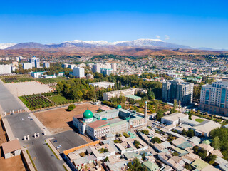Fototapeta premium Haji Yaqub Mosque aerial panoramic view, Dushanbe