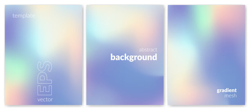 Abstract liquid background set. Gradient mesh. Effect blend blue pastel color. Blurred fluid colorful mix. Modern design template for web cover, header, ad banner, poster, brochure, flyer. Vector imag