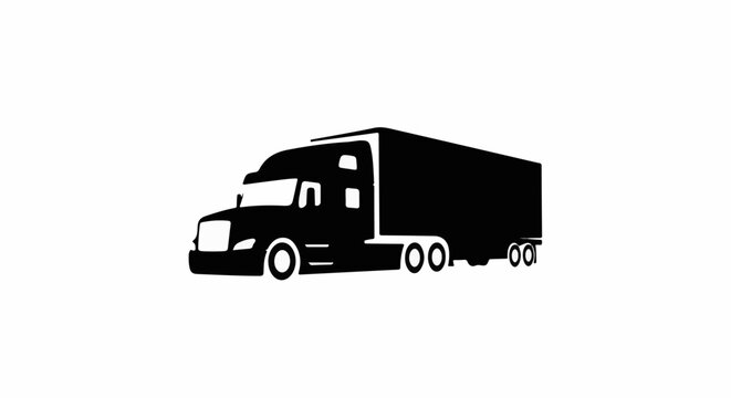Black silhouette of a semi-trailer truck with a cargo box
