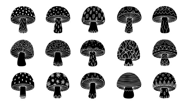 Black and white mushroom pattern a collection of decorative fungal illustrations
