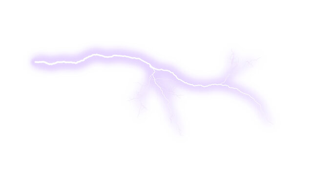 Purple lightning bolt with electric glow, powerful atmospheric discharge, glowing violet thunderbolt strike, energetic plasma flash isolated PNG with Transparent Background