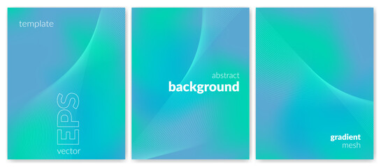 Fototapeta premium Abstract liquid background set. Gradient mesh. Effect blend turquoise color. Blurred fluid colorful mix. Modern design template for web cover, header, ad banner, poster, brochure, flyer. Vector image