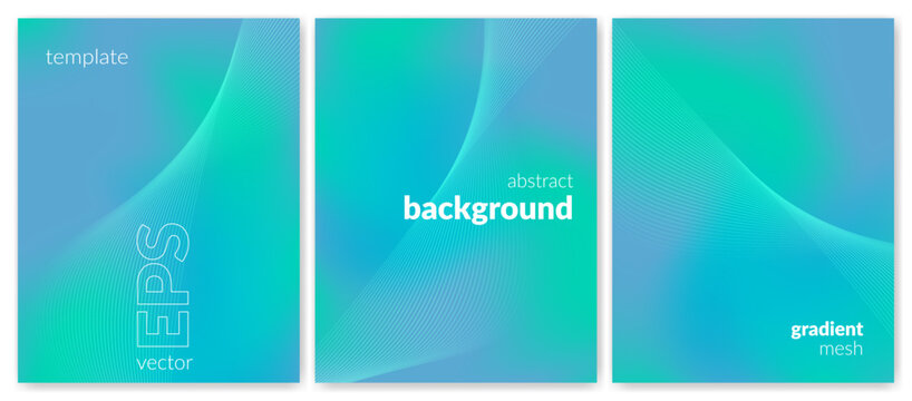 Abstract liquid background set. Gradient mesh. Effect blend turquoise
color. Blurred fluid colorful mix. Modern design template for web cover, header, ad banner, poster, brochure, flyer. Vector image