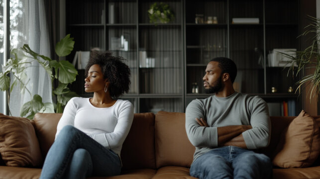 Frustrated Couple Sitting Apart, Avoiding Eye Contact