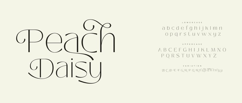A beautiful typography design of the words Peach Daisy in a modern and elegant font style