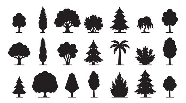 Tree Silhouettes Set for Landscape Garden Design and Architectural Site Planning