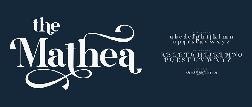 A elegant font design with white letters on a dark blue background