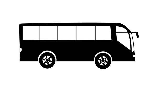 Black silhouette of a passenger bus isolated on a white background for transportation and travel concepts.
