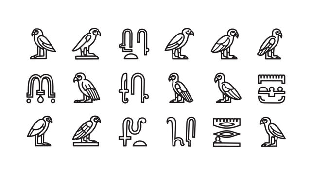 Ancient egyptian hieroglyphs and symbols a collection of line art icons