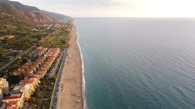 Aerial View of Tyrrhenian Sea Coastline in Calabria, Southern Italy