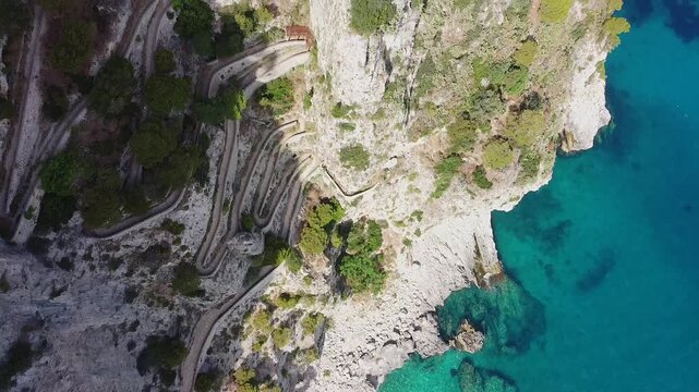 Aerial View of Capri Island Coastline with Turquoise Sea