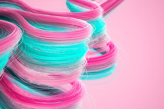 3D pastel fiber swirl with pink cyan strand texture field
