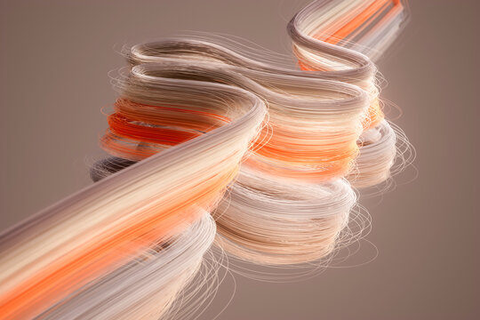 3D fiber flow wave with orange strand motion on beige field