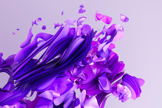 3D violet fold burst with floating layered abstract structure