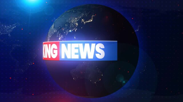Breaking News Template intro for TV broadcast news show program with 3D breaking news text and badge, against global spinning earth cyber and futuristic style