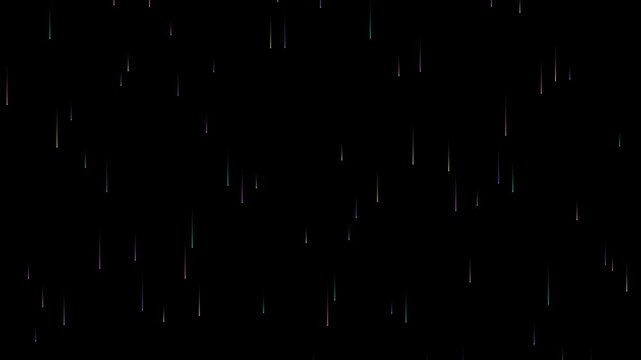 Mesmerizing cascade of vibrant digital particles falling through a dark abyss, creating an abstract futuristic data stream or a luminous glitch effect for technology backgrounds