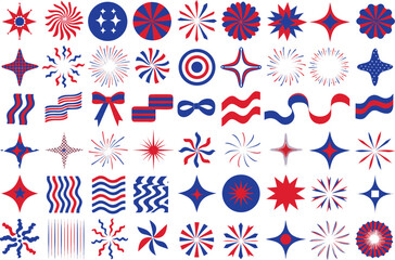 Obraz premium Collection of blue and red firework inspired graphic vector elements
