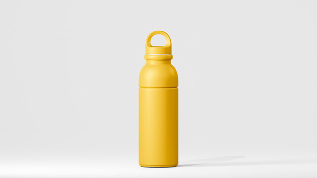 drinking bottle with modern design, mikado yellow tumbler, stand over white background
