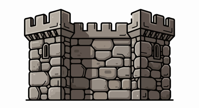 Stylized stone castle turret with crenellations and small arched windows